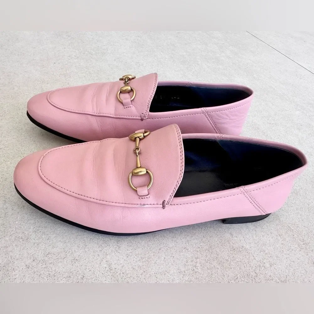 Gucci Brixton Horsebit Loafer Pink Leather Driving Flat Mule Jordaan EU 37 US 7